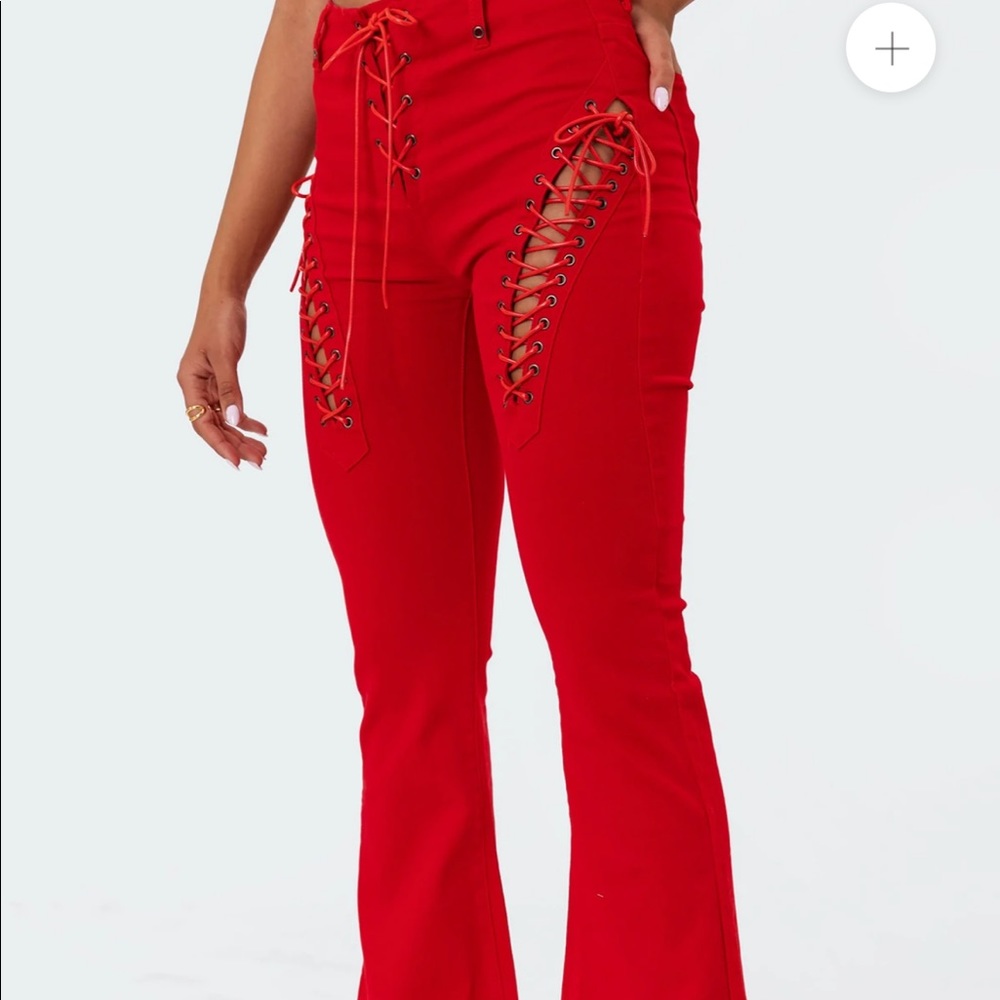 Edikted Engine Red Flared Jeans Size XS